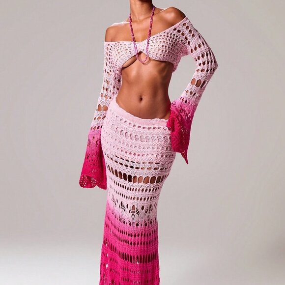 Multicolor Sexy Women's Crochet Ombre Fishtail Hem Sweater Maxi Skirt - Picture 1 of 6